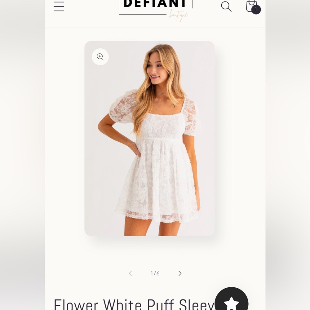Flower White Puff Sleeve Dress